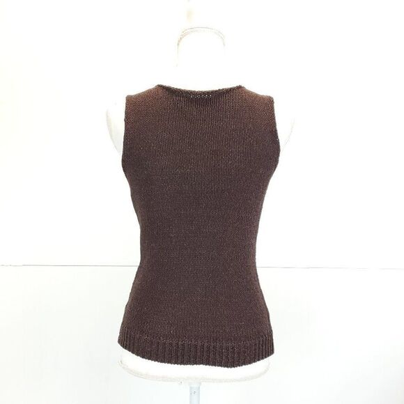 Theory Brown Knit Merletto Shell Sleeveless Sweater Top - Picture 9 of 14